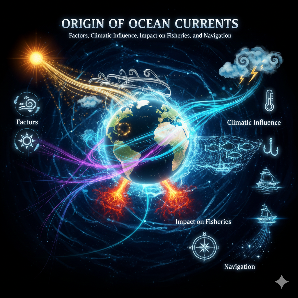 Origin of Ocean Currents: Factors, Climatic Influence, Impact on Fisheries, and Navigation