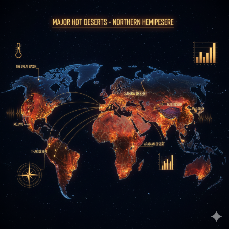 Distribution of Major Hot Deserts in the Northern Hemisphere
