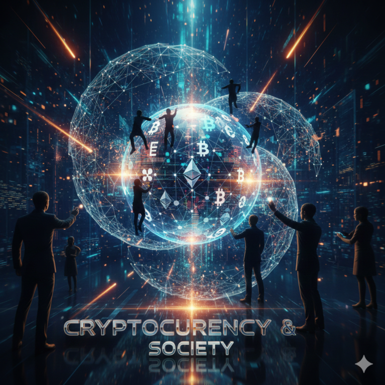 provide image for Cryptocurrency and Society use best theme and best colour also add some shinning colour make it mysterious and attractive image should be super eye catching and attractive. and image should be in hd form